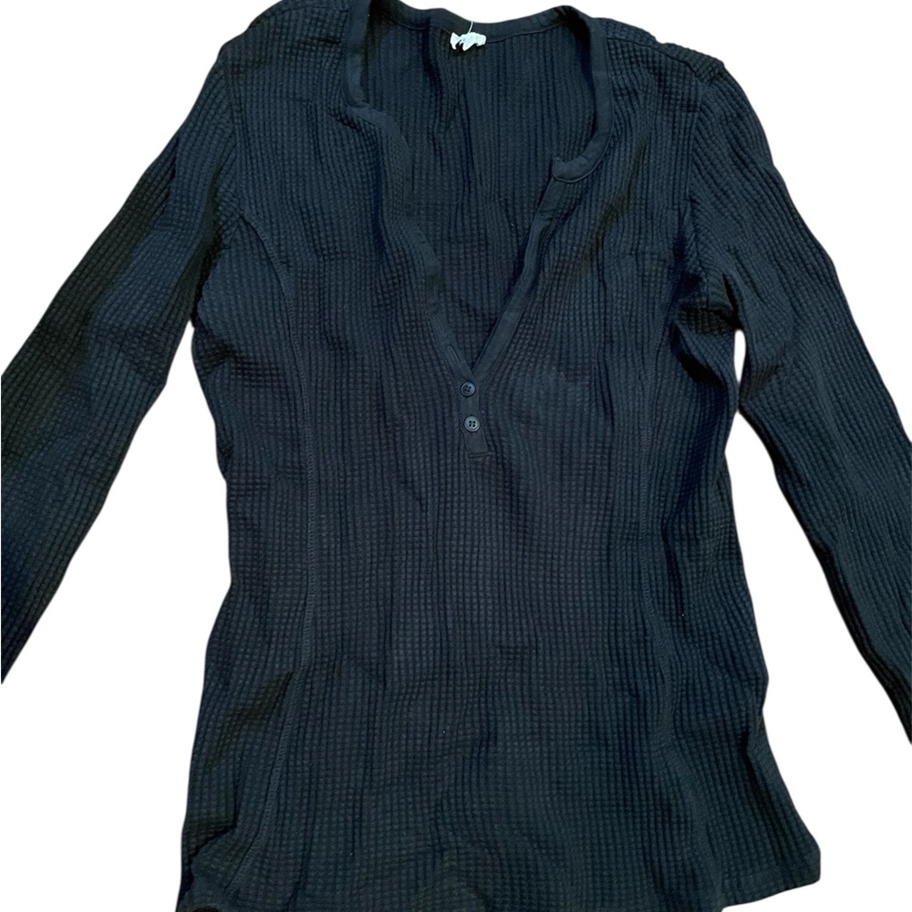 Skin Black V Neck Long Sleeve Top